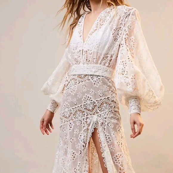FREE PEOPLE / Bronx and Banco Adele Eyelet Lace Maxi Gown Size/XS - Picture 12 of 16